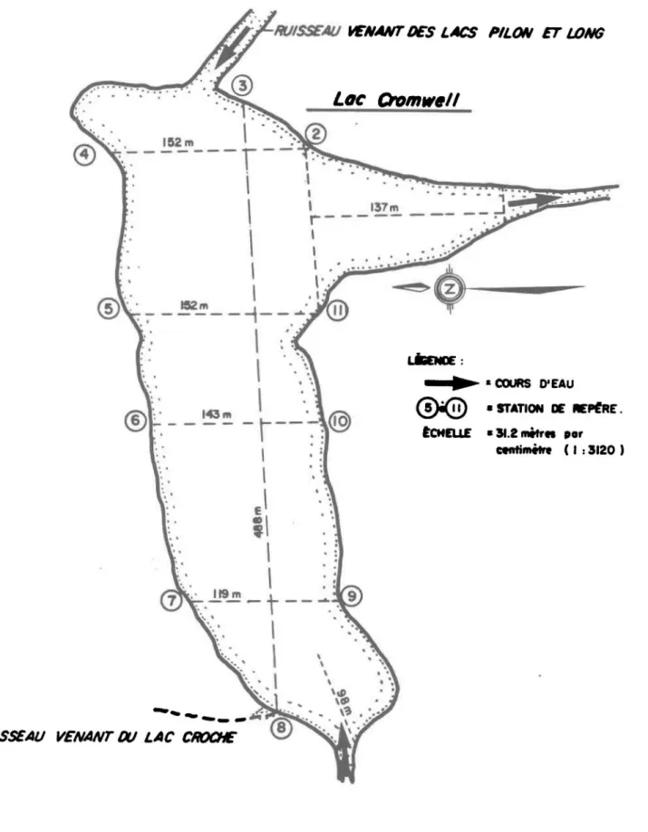 Figure  1. Lac  Cromwell. dimensions  selon  Fr.  Robert,  C.I.V.,  1963 . 