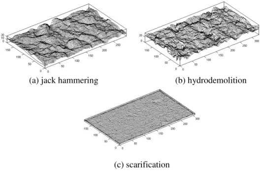 Figure 10: 3D-view of concrete substrate after different surface treatment   (Courard, 2002)