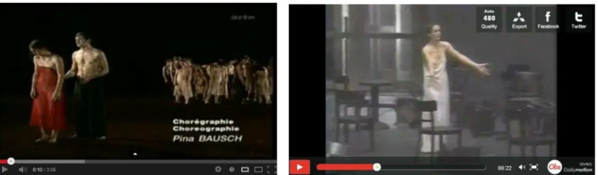 Illustration 6 : Vidéo de Le Sacre du Printemps (1975) sur youtube  et la vidéo de Cafe Müller (1978) sur Dailymotion