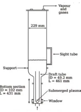 Figure 2.8 Schematic drawing of submerged plasma reactor with draft tube [Munholand et al., 2006]
