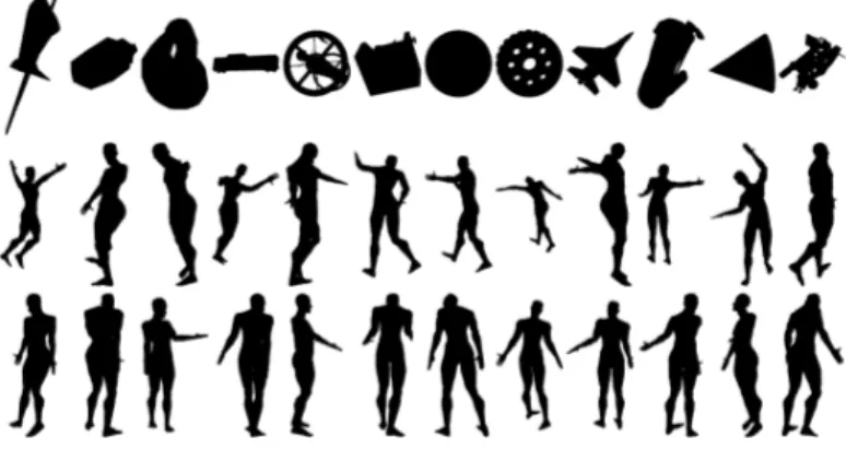 Figure 8: Classification of non-human silhouettes (top row), weakly constrained human silhouettes (middle row), and strongly constrained poses (lower row).