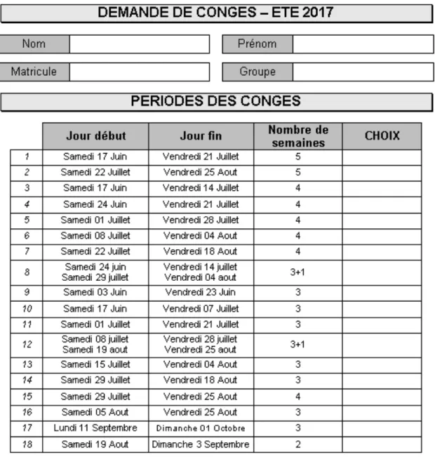 Figure 5. Modèle de demande de congés d'été 2017 à la SEMITAG 