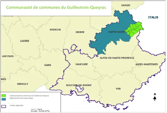 Figure 1 : Carte de la communauté de communes du Guillestrois-Queyras dans son contexte  régional 