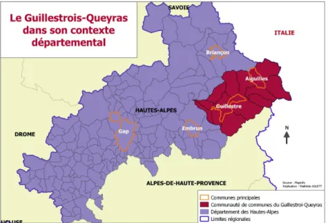 Figure 2 : Carte de la communauté de communes du Guillestrois-Queyras dans son contexte  départemental 