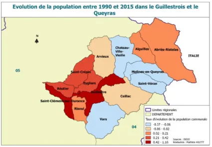 Figure 10 : Evolution de la population entre 1990 et 2015 dans le Guillestrois-Queyras 