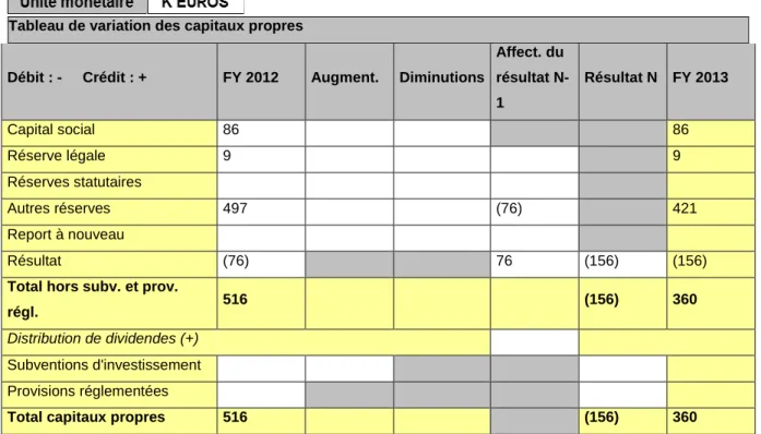 Tableau de variation des capitaux propres 