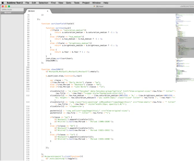Figure 6. Exemple de code informatique en langage JavaScript. Le fichier a été ouvert avec  le  logiciel  Sublime  2