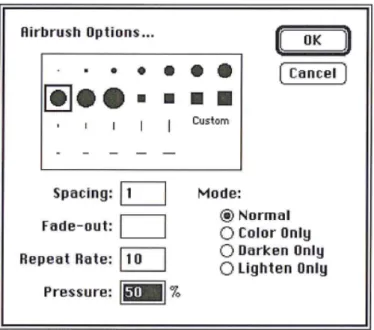 Figure 6. L’interface graphique d’utilisateur du Photoshop 1.0 : le panneau d’options de l’outil 