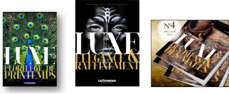 Figure 5 Couvertures des magazines "Luxe" 2, 3 &amp; 4 