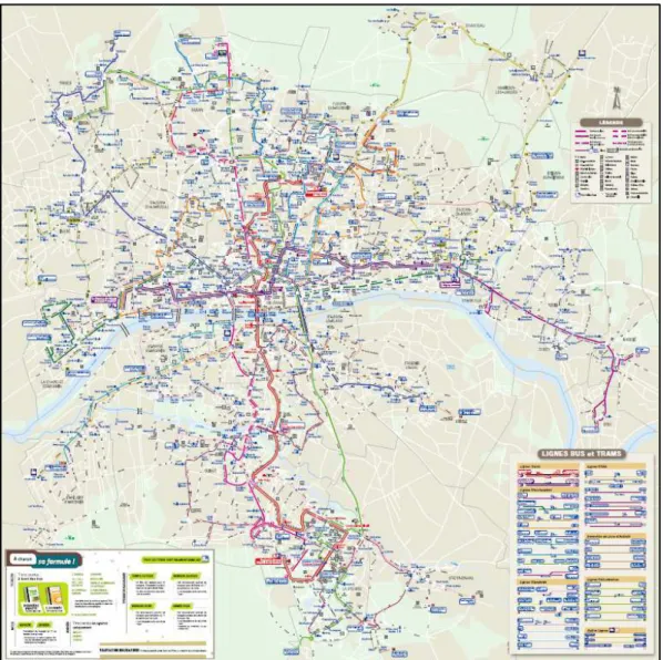 Figure  8  :  Carte  du  réseau  TAO  (source  :  plans  du  réseau  TAO,    http://www.reseau-tao.fr/me-deplacer/les-plans-et- http://www.reseau-tao.fr/me-deplacer/les-plans-et-lignes/telecharger-un-plan/, consulté le 09/08/2015) 