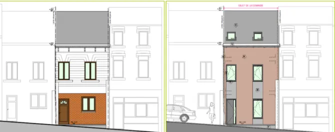 Figure 2. Front facade of the renovated building, before (left) and after (right) renovation