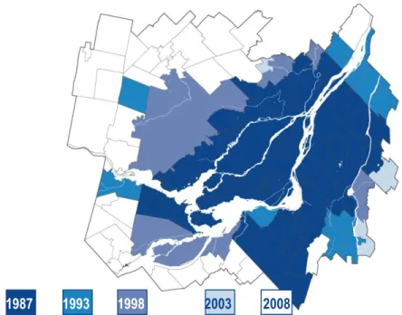 Figure 2 : Territoire d’enquête de la GRM, enquêtes de 1987 à 2008. 