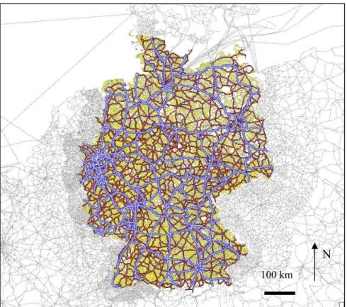 Illustration 3 : Aperçu du réseau Validate – Carte globale  N 100 km  Illustration 4 : Aperçu du réseau Validate Zone de Karlsruhe  N 2 km 
