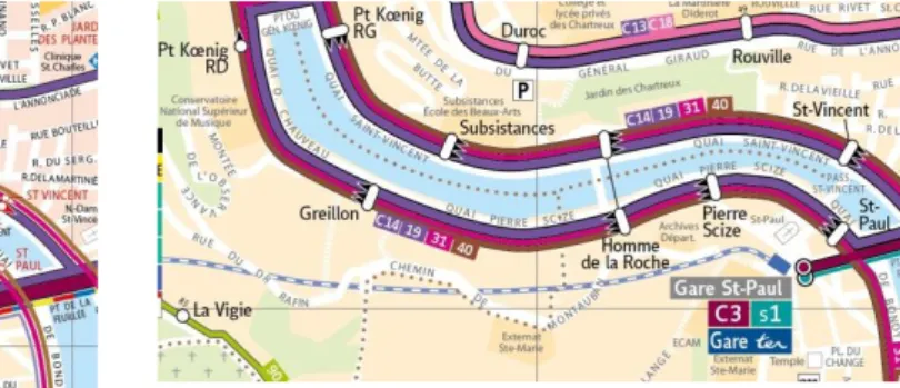 Figure  7  :  extrait  du  plan  Lyon  Villeurbanne  de  2010  (avant Atoubus) 