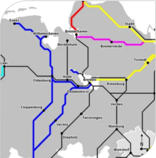 Illustration 8 : Les entreprises ferroviaires et leurs réseaux en Basse-Saxe en 2009  Source : LNVG 