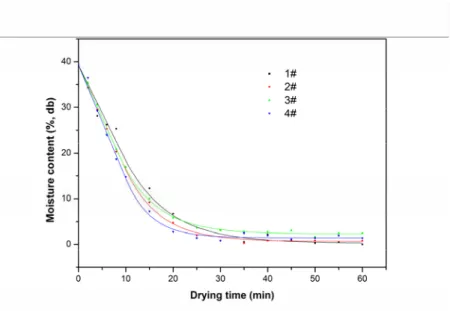 Figure 2. Drying curves of lignite sample at different experimental conditions. 