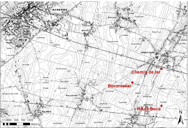 Figure  1.  Carte  de  localisation  des  lysimètres  Grosse  Pierre  Chemin  de  Fer,  Gros  Thier  Bovenistier  et  Haute Bova