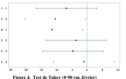 Figure 4.  Test de Tukey (0-90 cm, février) 