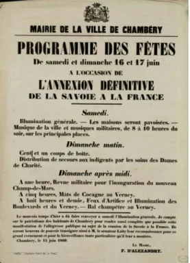 Fig. 2 - Programme des fêtes de l'annexion à Chambéry. 