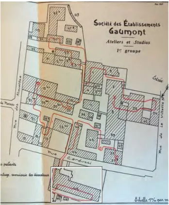 Fig. 4: Bâtiment du service de la menuiserie des  décorateurs (n°45) mis en avant sur le plan de 1927