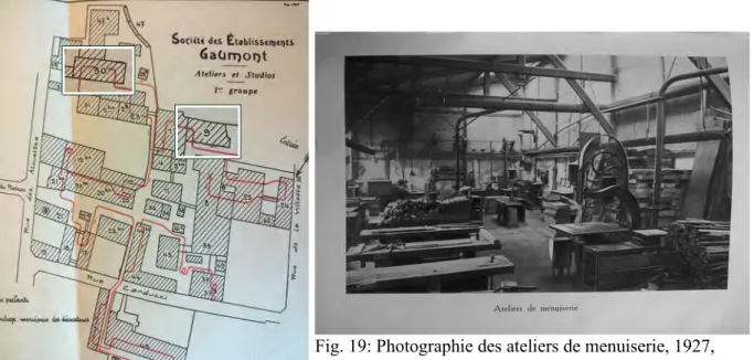 Fig. 19: Photographie des ateliers de menuiserie, 1927,  Cinémathèque française, Fonds Louis Gaumont 