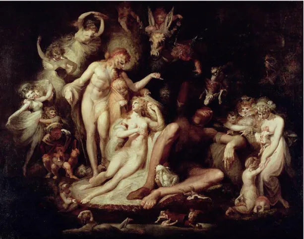 Tableau  2  FÜSSLI  Henry.  Le  Réveil  de  Titania,  1785-1790,  huile  sur  toile,  (222  ×  280),  Winterthur,  Kunstmuseum.