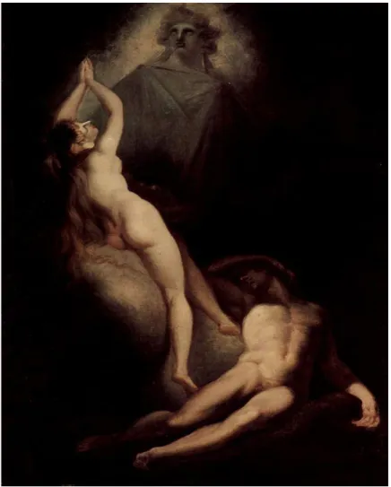 Tableau 8 FÜSSLI Henry. Le Songe d’Eve, 1796-99, huile sur toile, (102 × 96), détruit dans un bombardement à  Londres.
