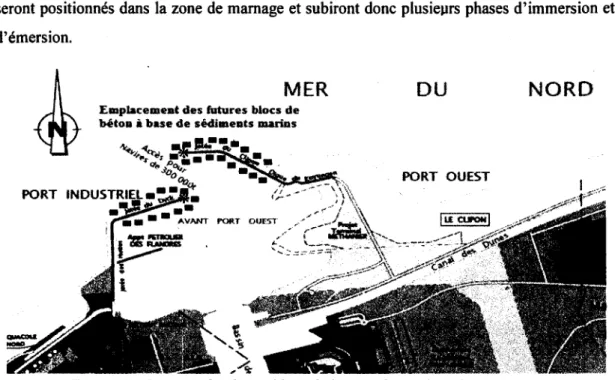 Figure 52: Position des futurs blocs de béton à base  de sédiment marin