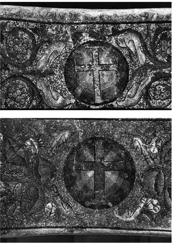 Fig. 8. Salonicco, Panagia Acheropita, mosaici sottarchi della navata, croce luminosa entro cerchio.