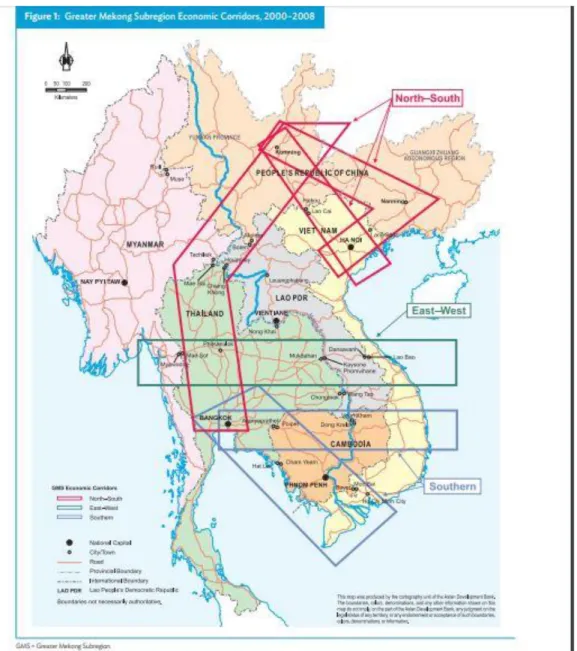 Figure 6 Corridors économiques GMS 2000-2008 Source: site officiel GMS  consulté le 19 novembre 2018 