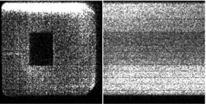 Figure 7. (left) Image of the IMAGE-SI grating and (right) resulting ﬂ at ﬁ eld variation during the integration on the rotating satellite and with TDI implemented