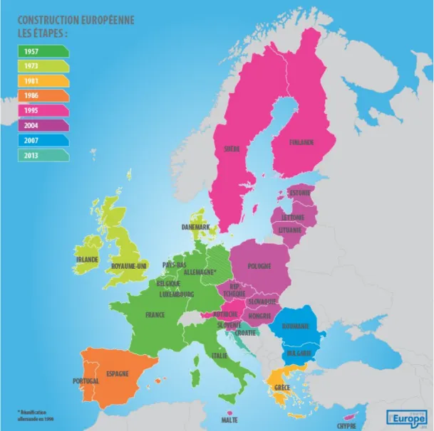 Figure 1: Carte des pays membres de l'UE et année de leur adhésion