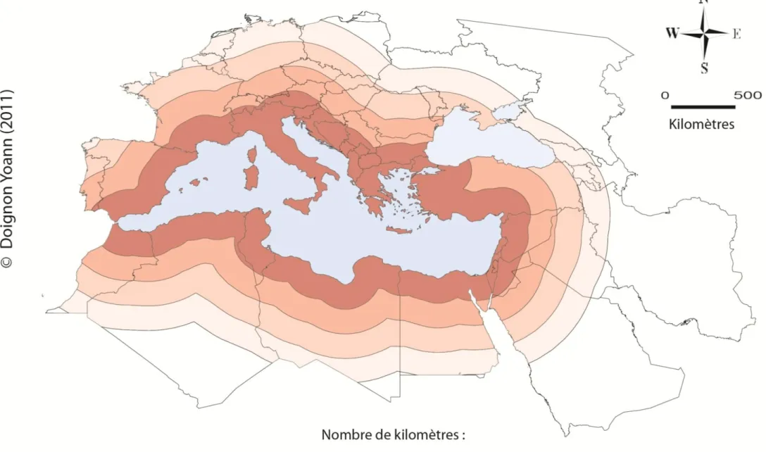 Figure 7 : Distance des espaces à la Méditerranée 