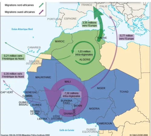Figure 2 : Migrations nord-africaines et ouest-africaines (2000) 23