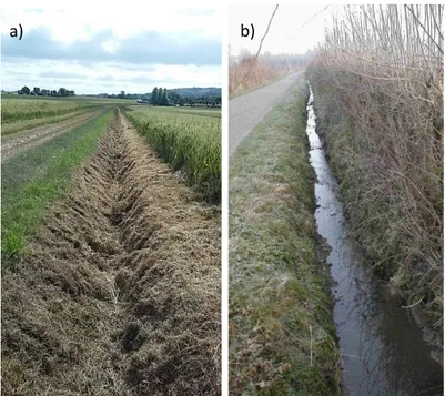 Figure 3. a) Fossé agricole b) Fossé de bord de route 