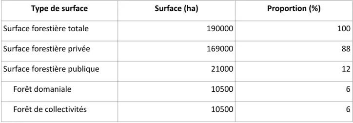 Tableau 5 : Les types de surface de la forêt tarnaise (source : Chambre d’Agriculture) 