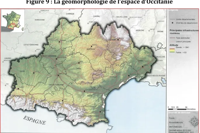 Figure 9 : La géomorphologie de l’espace d’Occitanie 