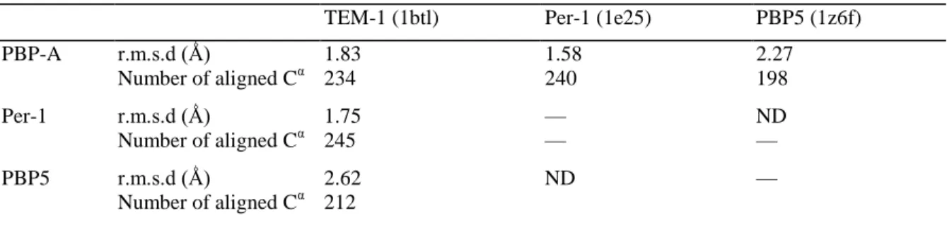 Table   3.  r.m.s.d. between PBP-A, penicillin-binding domain of PBP5, and two class A β-lactamases 