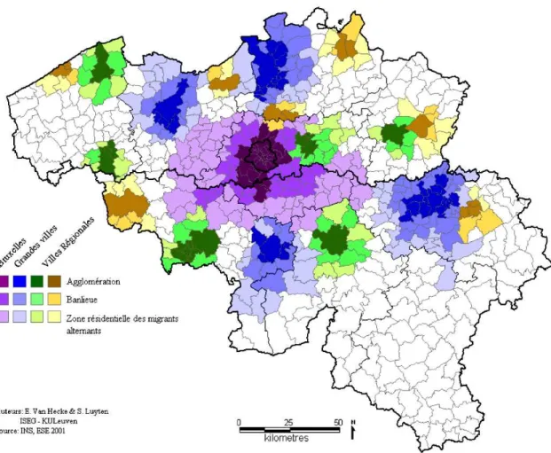 Figure 8 Les régions urbaines belges. Source : (Van Hecke et al., 2009 : 108) 