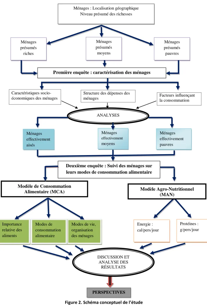 Figure 2. Schéma conceptuel de l’étude  Source : L’auteurImportance relative des aliments Modèle de Consommation Alimentaire (MCA) 