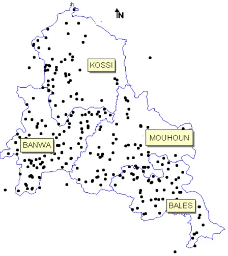 Figure 9 : Carte de localisation des forages du projet hydraulique villageoise 310 forages  