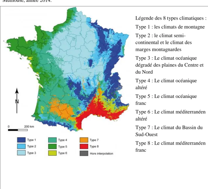 Figure 6. Typologie climatique du territoire français en 8 classes. Source Joly et al