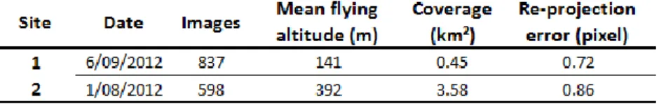 Table 6: Key characteristics of the photogrammetric process to compute the reference photogrammetric DSM