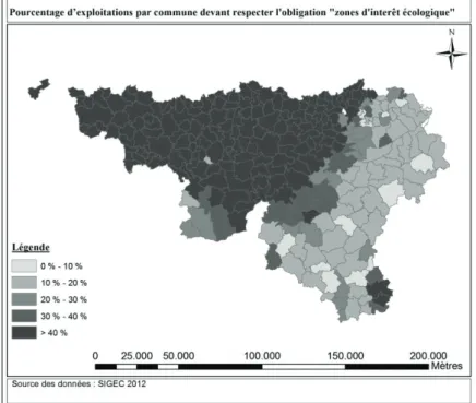 Figure 5. Pourcentage d’exploitations devant répondre à l’obligation « zones d’intérêt écologique » par commune