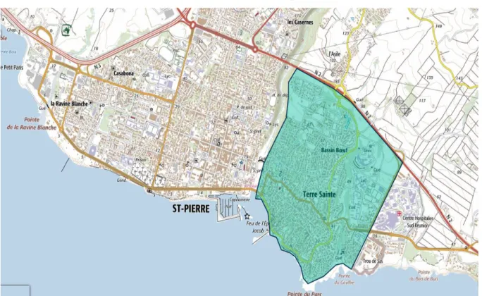 Figure 6. Plan de la ville de Saint-Pierre et du quartier de Terre-Sainte 