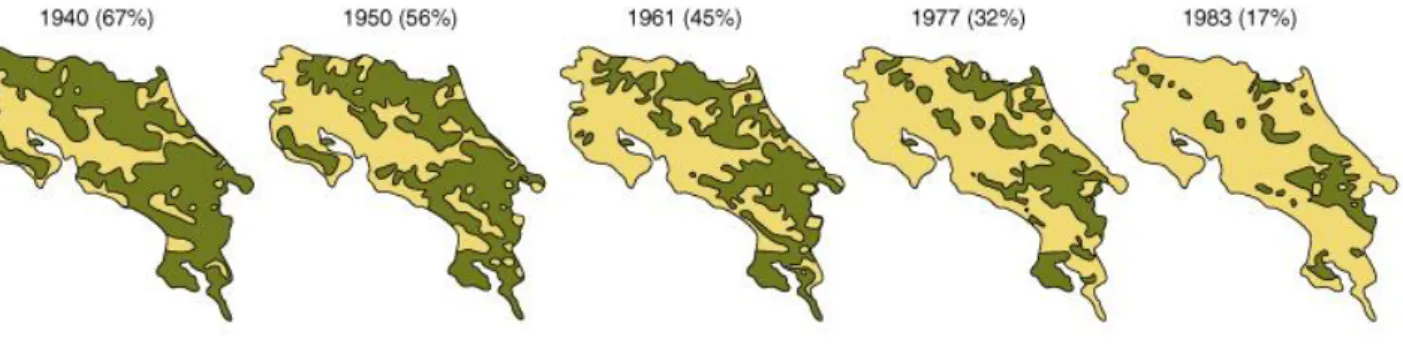 Figure 10 : Carte de l’état de la déforestation au Costa Rica entre 1940 et 1983 