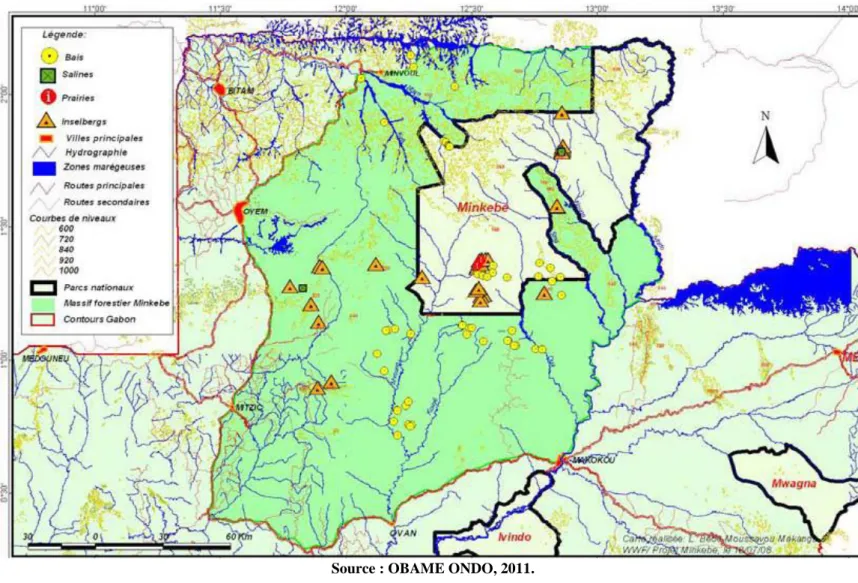 Figure 4: Carte des caractéristiques physique et hydrographique  du bloc forestier de Minkébé