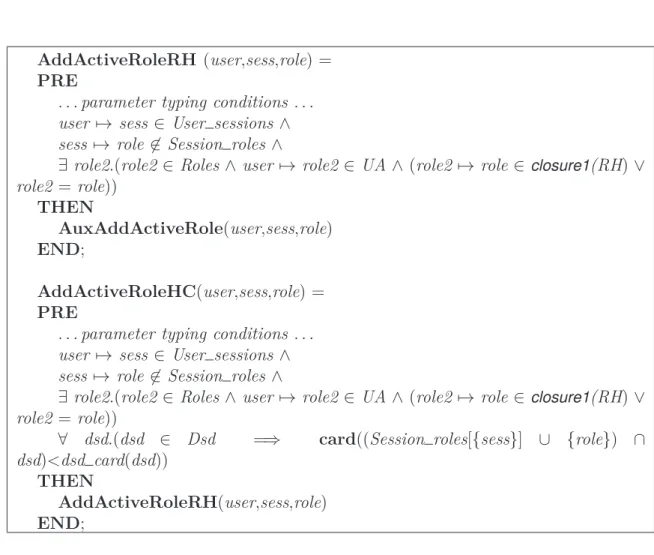 Figure 1.10 – Administrative function AddActiveRole speciﬁed in CoreTools.mch , Hierarchical.mch and HierarchyConst.mch (2/2)