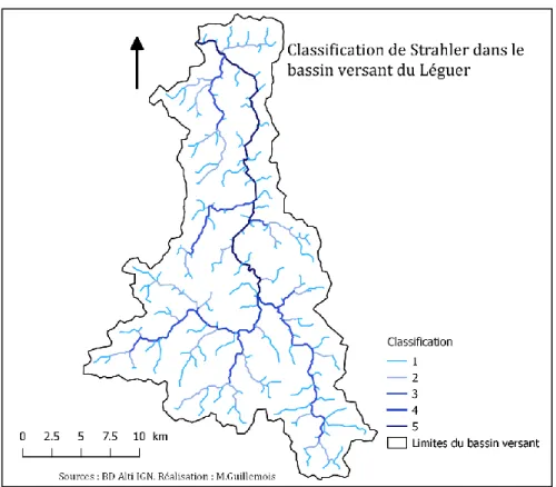 Figure 15 : Classification de Strahler dans le bassin versant du Léguer. 