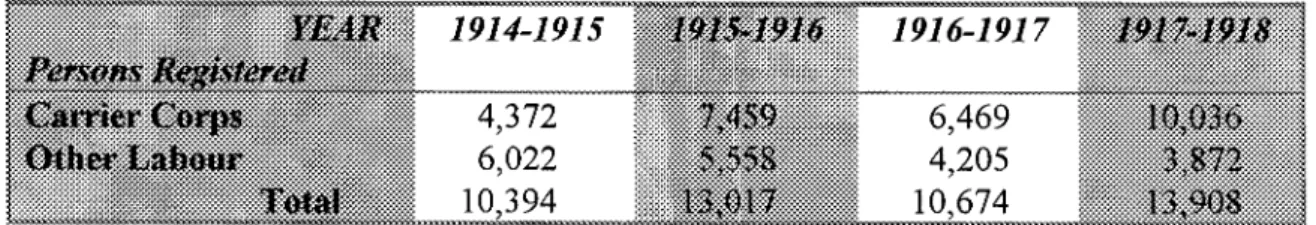 TABLE 4.2: CARRIER CORPS LABOUR 